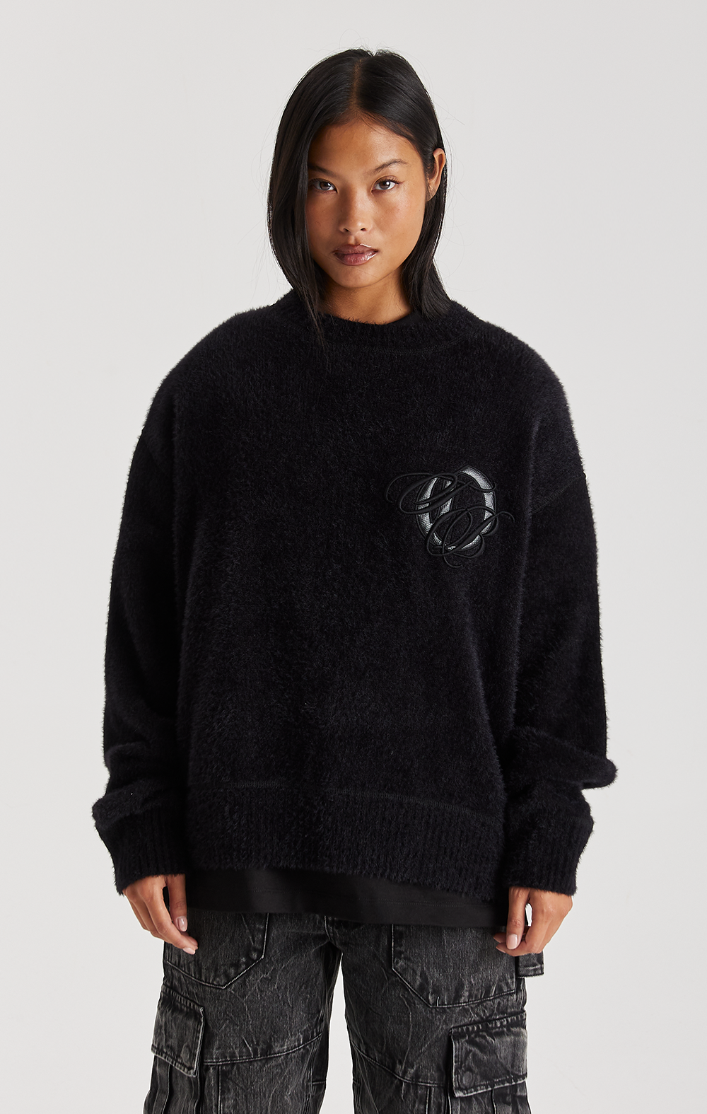 LEATHER APPLIQUE KNIT SWEATSHIRT - ONLY THE BLIND™